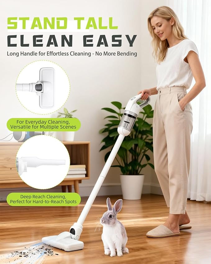 Guinea Pig &amp Rabbit Vacuum Cleaner Poop – 12000Pa Cordless Long-Handle Cage Cleaner for Daily Pet Messes Ideal for Guinea Pigs Rabbits Birds Reptiles &amp Small Pets – White