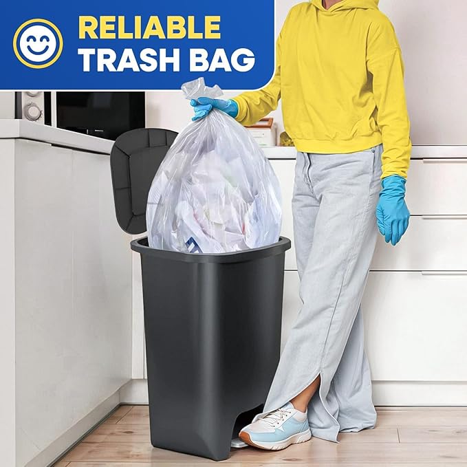 Plexon Clear Trash Bags 33 Gallon – W x 33 in. L x 40 in High-Density Garbage Can Liners 13 Micron Thick – Fits Round &amp Square Cans – Bulk Pack of 500 – Heavy-Duty Bags for Indoor and Outdoor U