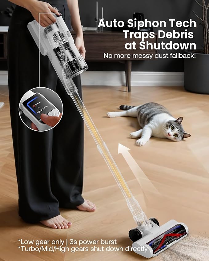 Cordless Vacuum Cleaner for Home Upgraded 60Kpa Powerful Suction Pet Hair Vacuum with 70min Runtime Green LED Light for Hardwood Floors &amp Carpet Self-Standing Rechargeable Stick Vacuum Off-whi
