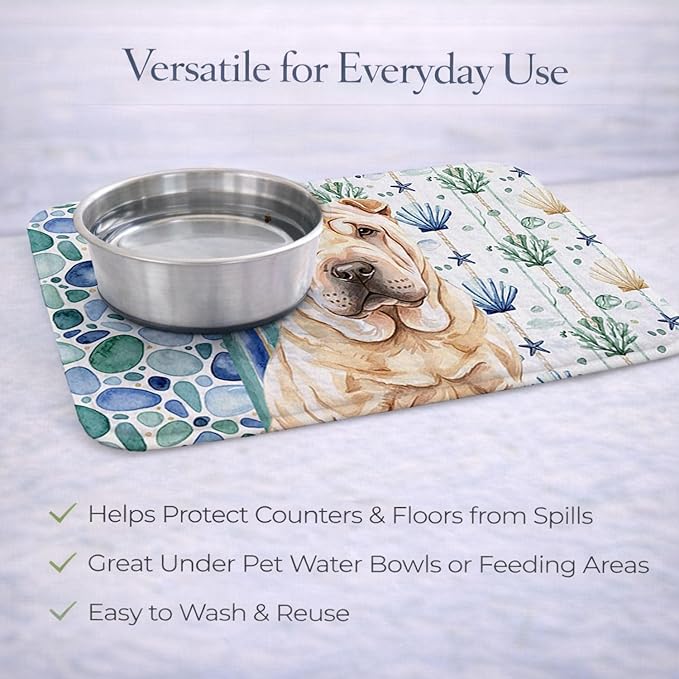 Caroline's Treasures Shar Pei Coastal Sea Glass Dish Drying Mat Absorbent Dish Drying Mat Pad for Kitchen Counter Dish Drainer Mat for Countertop 14 x 21 Multicolor