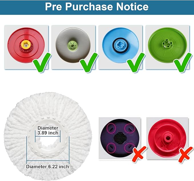 6 Pack Mop Heads Replacements Compatible with FunClean Spin Mop &amp RinseWise Mop Bucket Microfiber Spin Mop Head Refill Cleaning Supplie for Home Industrial and Commercial Use