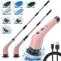 APLUSH Electric Spin ScrubberCordless Shower Cleaning Brush with 7 Replaceable Brush Heads Adjustable 2 Speeds Extension Handle Power Cleaning Brush for Tub Tile Floor CarPink