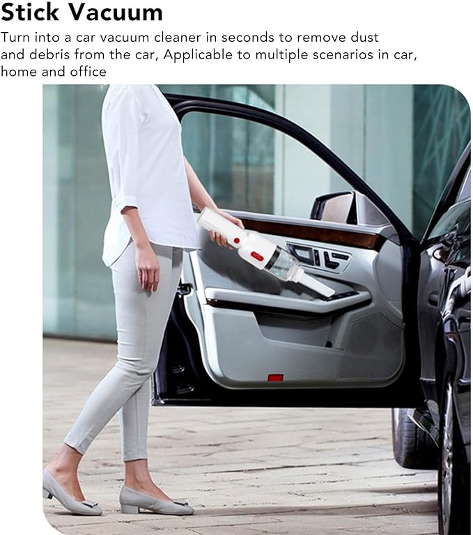 Cordless Handheld Vacuum Cleaner USB Charging Wet Dry Use 6000Pa Suction for Home Car White
