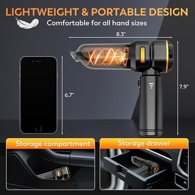 Handheld Car Vacuum Cordless 22000PA Strong Suction Mini Vacuum Cleaner with Brushless Motor 4-in-1 Portable Vacuum for Car Detailing Home Office &amp Travel Black Golden