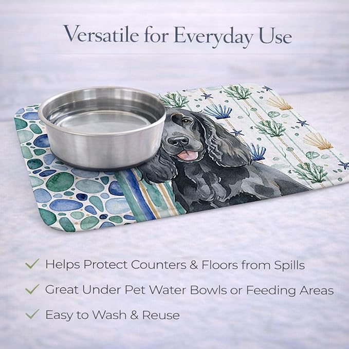 Caroline's Treasures Black Cocker Spaniel Coastal Sea Glass Dish Drying Mat Absorbent Dish Drying Mat Pad for Kitchen Counter Dish Drainer Mat for Countertop 14 x 21 Multicolor