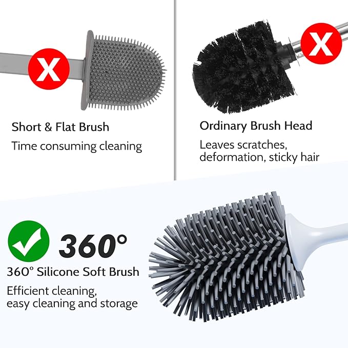 Toilet Brush 2 Pack Toilet Bowl Brush and Holder with Ventilated Holder Bathroom Accessories Toilet Bowl Cleaners with Silicone Bristles Cleaning Supplies Toilet Cleaner Brush for Deep Cleaning