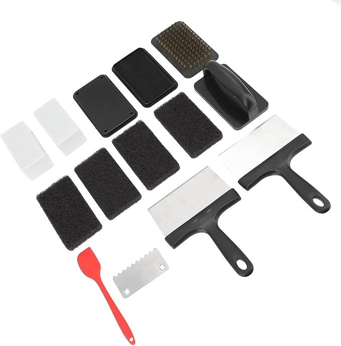 for Griddle Cleaning Kit Oil Removal Anti Hot Handle Multifunctional Grill Cleaning Kit (14Pcs)