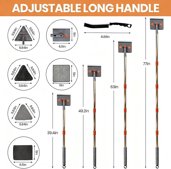 85'' Wall &amp Ceiling Mop with Long Handle Wall and Baseboard Cleaner Tool 2 Mop Heads (Triangle Corner + Square) 8 Reusable Washable Pads (Chenille/Microfiber/Scrub) for Shower Walls Tile Floo