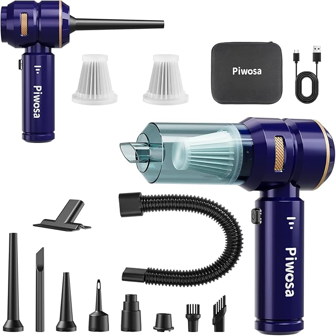 Handheld Vacuum Cordless Car Vacuum Cleaner with High Power Strong Suction Compressed Air Dusters with LED Light Mini Portable Hand Vacuum Blower for Home Pet (Navy)