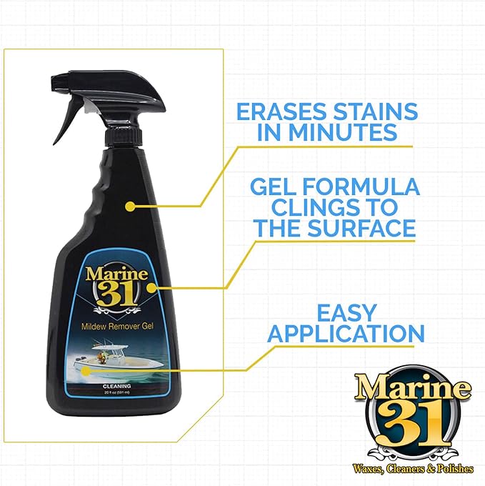 Marine 31 Mildew Stain Remover Gel | Thick Gel Formula for Marine Boat Home &amp Patio | Removes Mildew &amp Stains from Bathrooms &amp Showers | Effective Cleaner | M31-375 | 20oz