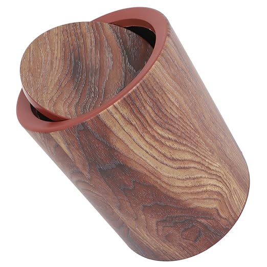 PRETYZOOM Wooden Kitchen Trash Can Flip Lid Covered Garbage Bin Decorative Wastebasket for Home Office Imitation Wood Finish Easy Maintenance