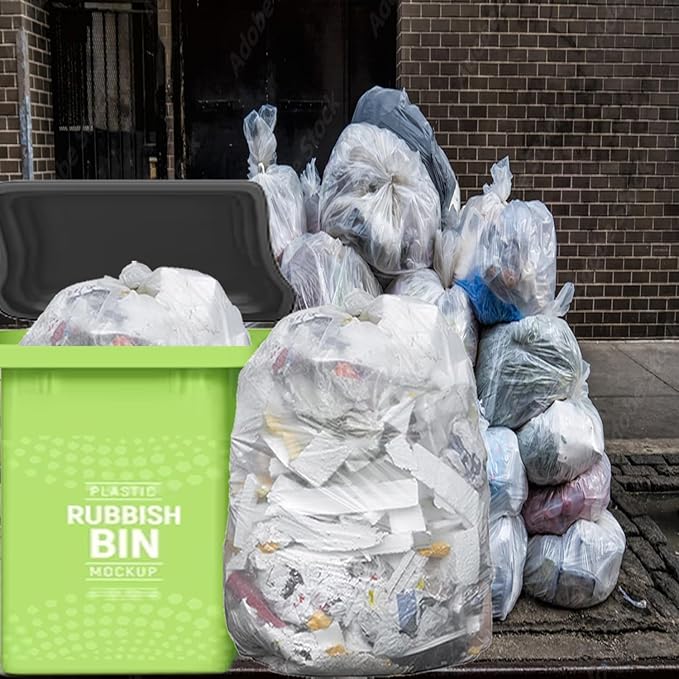 55-60 Gallon Trash Bags 150 Count Bulk Heavy Duty Clear Plastic Recycling Garbage Bags Multi-purpose Can Liners for Business Home Commercial Industrial Contractors Storage Outdoor