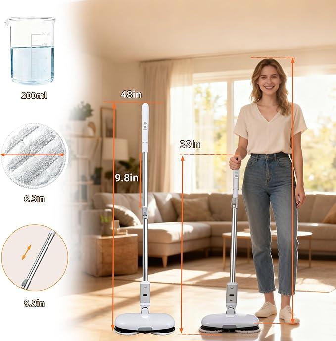 GOBOT Cordless Electric Spray Mop with High-Speed Motor Enhanced Cleaning Power Durable Material LED Headlight 300 mL Tank Dual-Spinning Pads for Hardwood Tile &amp Laminate
