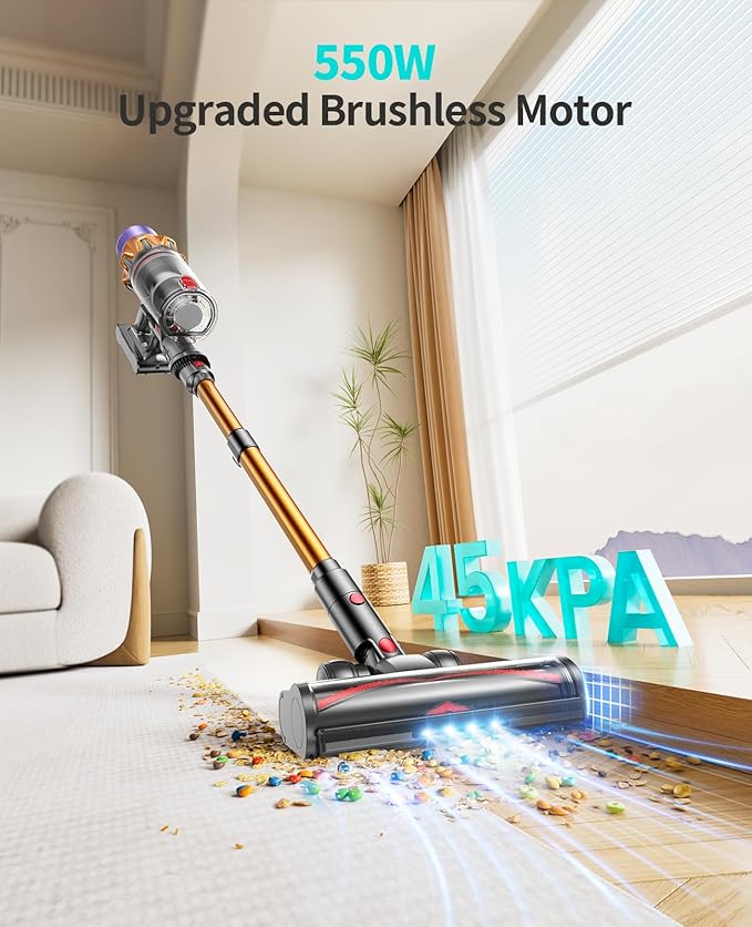HONITURE X7 Cordless Vacuum Cleaner 550W/45Kpa Stick Vacuum Cleaner Color Touch Screen 60Mins 2024 Newest Vacuum Cleaner with Charging Station for Carpet Hard Floor Pet Hair Yellow US-X7