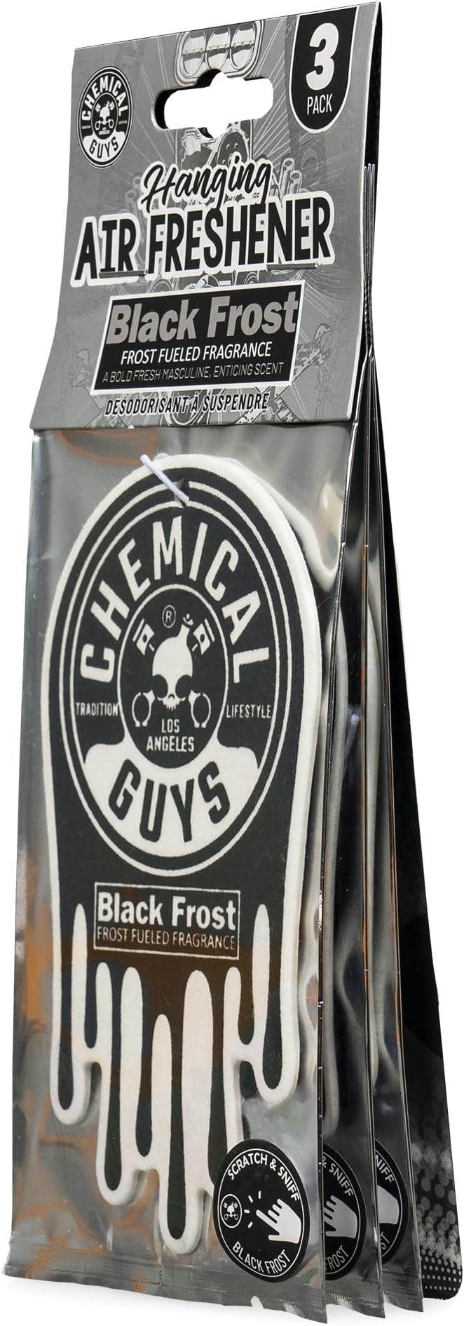 Chemical Guys Car Fresheners Hanging Air Freshener Black Frost Scent 12 Pack Great for Cars Trucks SUVs RVs Home Garage Workspace Dorm Room &amp More (4 x 3 Packs)