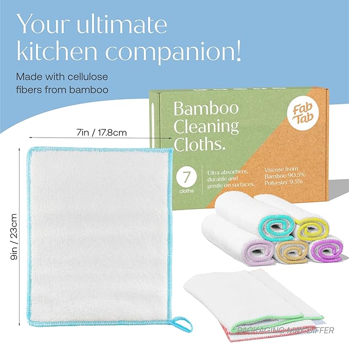 Fab Tab Bathroom and All Purpose Cleaner Tablets Bundle With Bamboo Cleaning Cloths And Coconut Sponge - Bathroom + Multi-Purpose Cleaner Tablets and Bamboo Towels Cleaning Solution