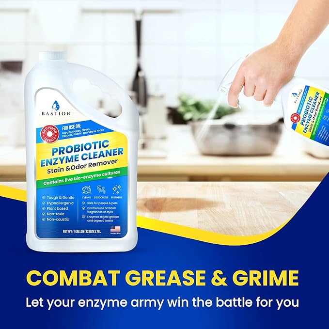 Bastion Probiotic Enzyme Cleaner - Professional Strength Solution -One Gallon- Natural Bio-Enzymatic Stain &amp Odor Remover - No Rinse Formula - Dye Free (Packaging May Vary)