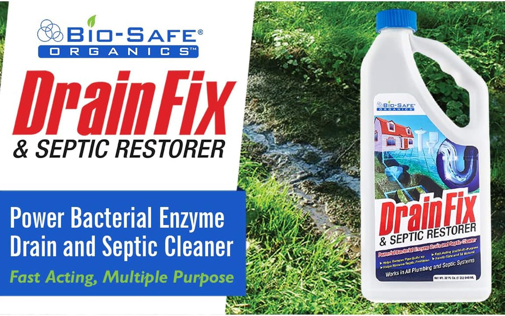 Drainfix &amp Septic Restorer 32 Oz Septic Tank Treatment | Drainfield Treatment | Septic Safe Drain Cleaner | Enzyme Drain Cleaner | Septic Cleaner | Exxon Valdez Patented - 18 Pack