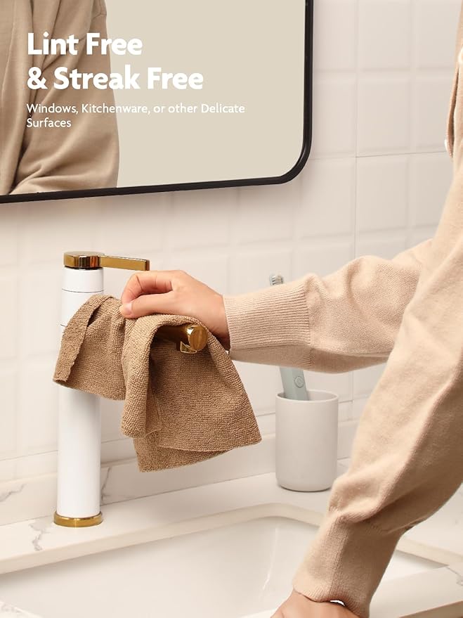 Fantasticlean Microfiber Cleaning Cloth Roll -60 Pack Tear Away Microfiber Towels 12 x 12 Reusable Washable Scratch Free Ultra Absorbent Dishcloth for All-Around Cleaning (Beige &amp Tan)