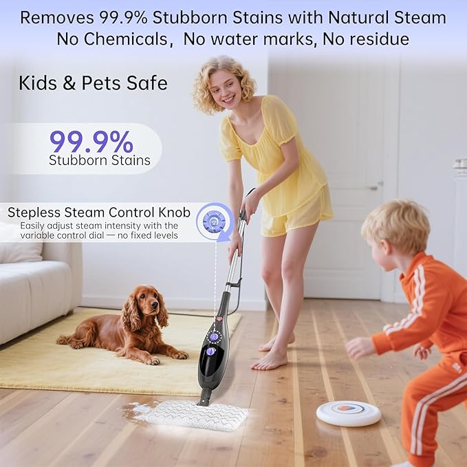 Steam Mop 12-in-1 Handheld Steam Cleaner 15-Second Heat Up 400ml Tank Adjustable Steam Control for Hardwood Floors Tile Carpet Windows Furniture Multi-Surface Cleaner with Washable Pads
