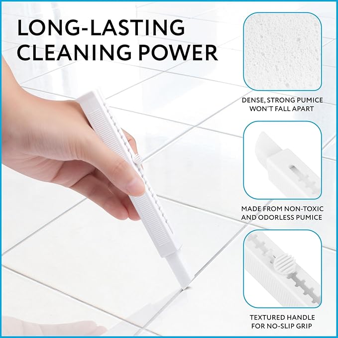 IMPRESA 12 Pack Pumice Chisel Sticks - Secure Refillable Scouring Stick Handle - Thin Cleaning Stone for Tight Spaces - Pumice Stone Toilet Bowl Cleaner &amp Stovetop Cleaner - White &amp Red