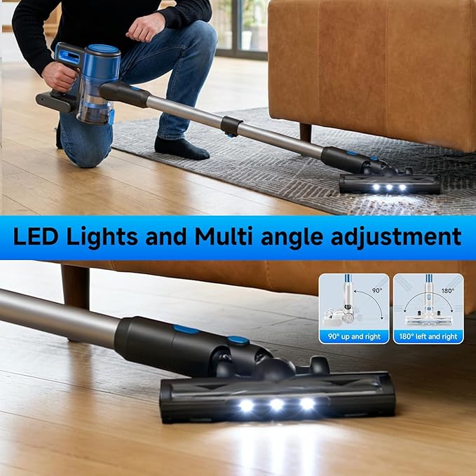 Cordless Vacuum Cleaner for Home - Lightweight Stick Vacuum Clean with Rechargeable Battery Max 45Mins Runtime 8 in 1 Handheld Vacuum for Hardfloor &amp Carpets Pet Hair Blue&ampBlack