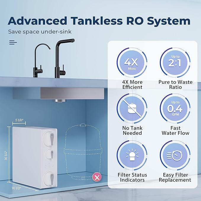 iSpring RO500-ORB Reverse Osmosis System NSF 58 Certified 500 GPD Under Sink RO System Tankless Reverse Osmosis Water Filter 2:1 Pure to Drain Ratio White Oil Rubbed Black Faucet