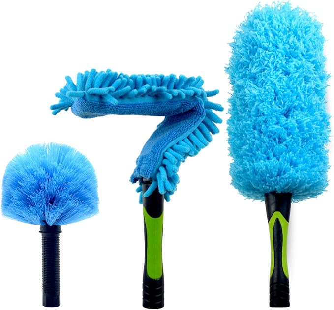 EVERSPROUT Duster 3-Pack | Hand-Packaged Cobweb Duster Microfiber Feather Duster Flexible Ceiling Fan Duster | Twists onto Standard ACME Threaded Poles (Pole Sold Separately) (Medium-Stiff Bristles)