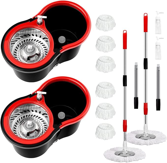 Spin Mop and Bucket with Wringer Set360° Spin Mop and Bucket System with 3 Replaceable Microfiber Mop 61 Handle Household Cleaning Tools for Wet and DrySet of 2