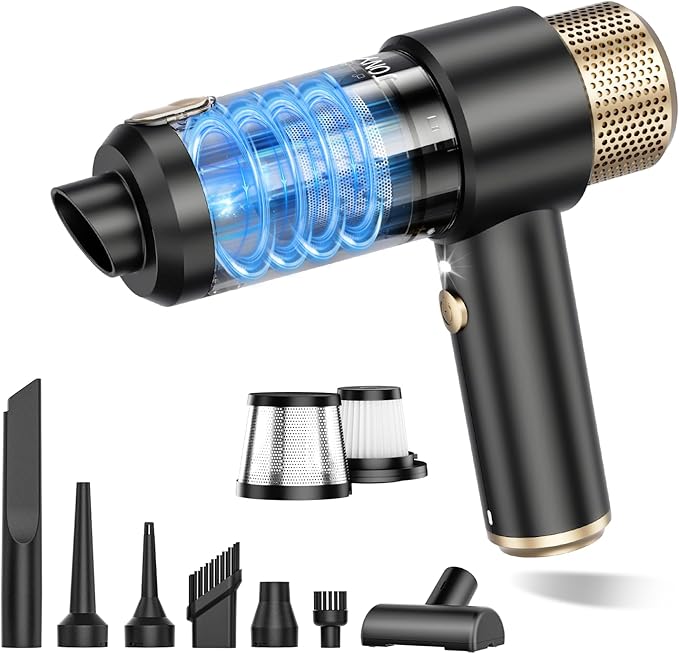 JONYJ Handheld Car Vacuum Cleaner 16000PA Hand Held Vacuum Portable Cordless 2 in 1 Air Duster and Vacuum Cleaner with LED Light Multi-Nozzles 120W High Power Mini Vacuum for Home Pet Office