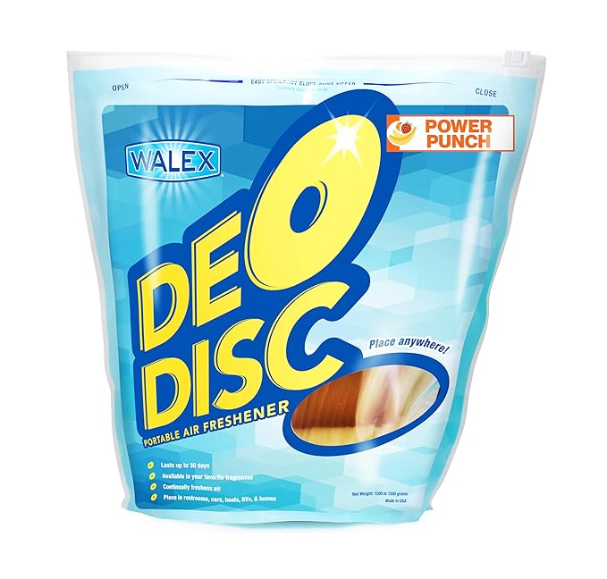 Walex Deo-Disc Portable Air Freshener Discs Power Punch Fragrance – Long-Lasting Odor Eliminator for RV Marine Car &amp Portable Toilets Easy to Use 100 Discs Resealable Pack