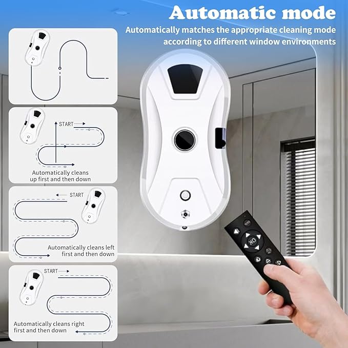Window Cleaning Robot Window Cleaner Robot Auto Spray Automatic Cleaning with Intelligent Path Planning 5600Pa Suction Power Edge Detection Technology Remote Control