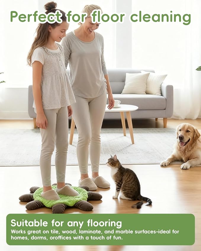 Floor Turtle Foot Mop Cute Double-Sided Turtle Foot Mops Cute Double-Sided Turtles Shaped Floor Cleaning Pad or Dust and Hair Washable Reusable Foot Cleaner (19.68 in)