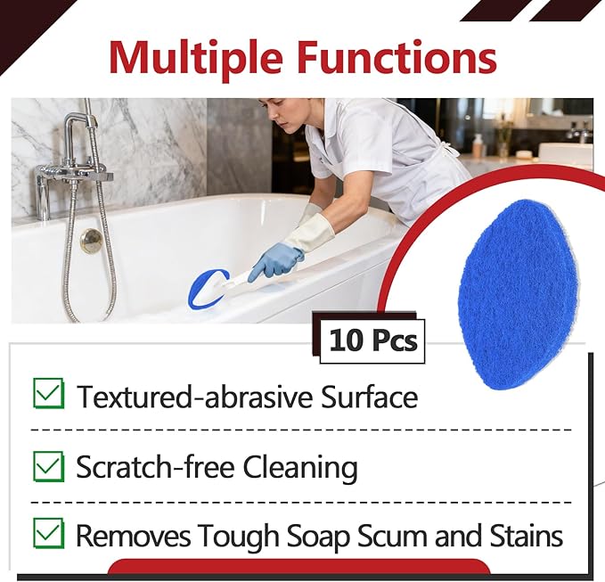 10Pcs Shower Scrubber Refill Pads Compatible with Clorox Tub &amp Tile Scrubber Durable Blue Non-Scratch Replacement Pads for Bathroom &amp Toilet Wall Floor Cleaning