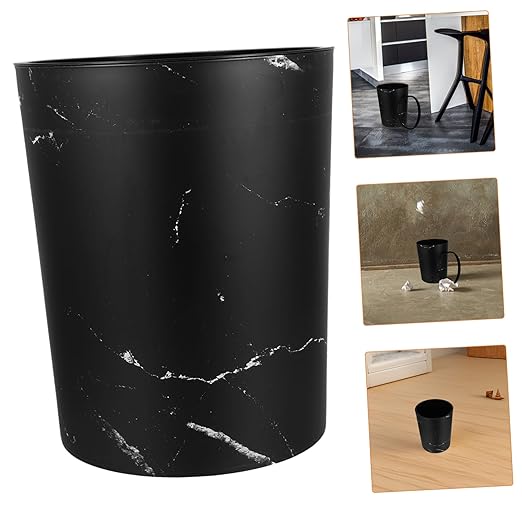 1piece Stylish Marble Waste Bin Kitchen Wastebasket Press Ring Modern Open Top Garbage Can for Bathroom Living Room