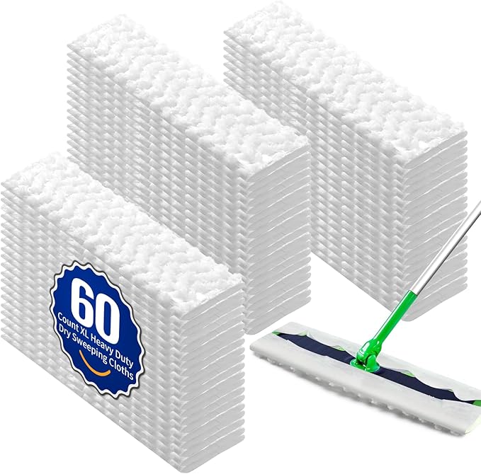 60 Count XL Pet Dry Sweeping Cloth Refills for Swiffer Sweeper XL Mop Unscented Heavy Duty Dry Pads Refills for Multi-Surface Floor Cleaning