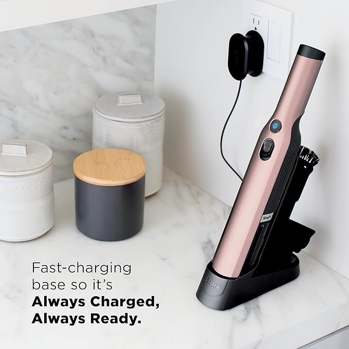 Shark WANDVAC Cordless Hand Vac Lightweight Portable at 1.4 lbs. Powerful Suction Charging Dock One-Touch Empty for Car &amp Home Multi-Surface Pet Tool &amp Duster Crevice Tool Rose Gold WV