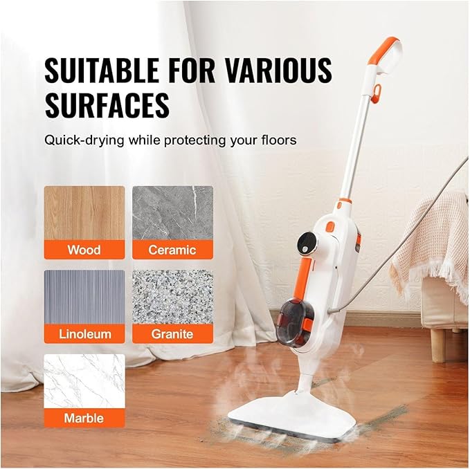Steam Mop 8-in-1 Hard Wood Floor Cleaner with 7 Replaceable Brush Heads for Various Hard Floors Like Ceramic Granite Marble Linoleum Natural Floor Mop with 2 pcs Machine Washable Pads