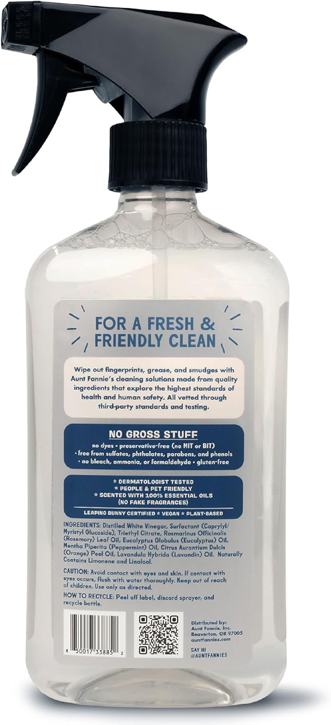 Aunt Fannie's Stainless Steel Spray Cleaner Powered by Vinegar Fingerprint and Residue Remover for Refrigerator Dishwasher Oven Grill Sink Stovetop and Other Appliances Pack of 6