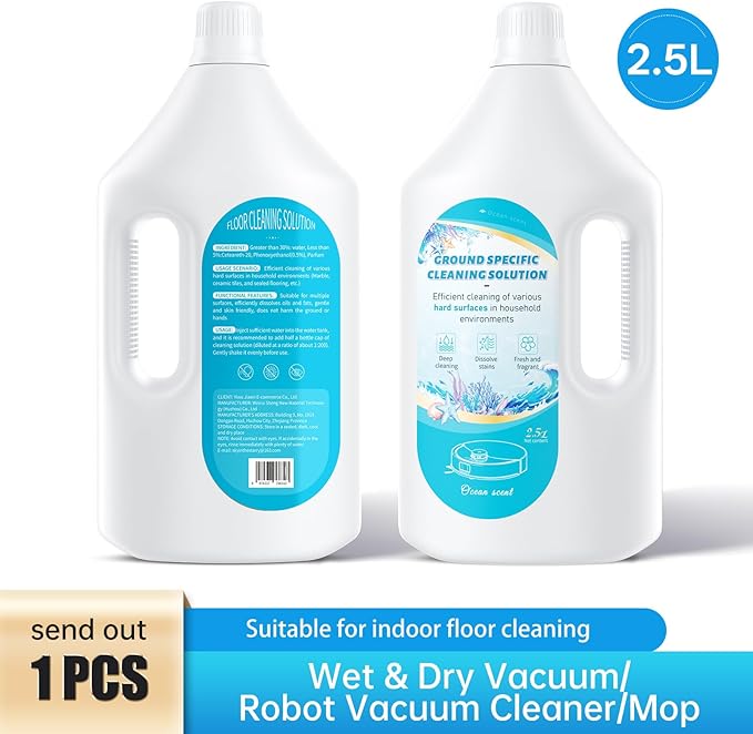2.5L Floor Cleaning Solution Compatible with Roborock/Eufy/iRobot/Ecovacs/Dreame/Shark Fragrance Deodorization Deep Cleans for Multiple Hard Floors (2.5 Liter 【Fresh Ocean】)