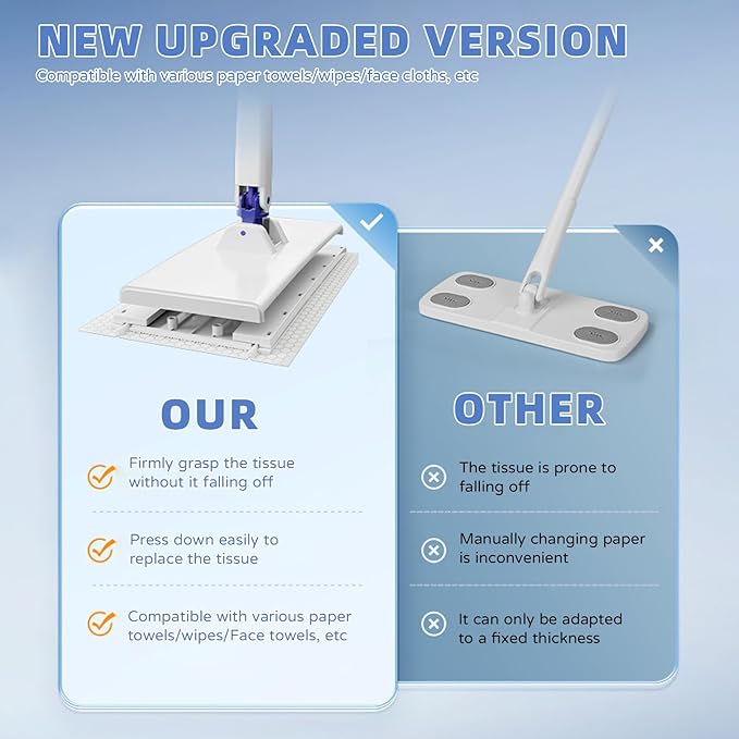 Snap Grip Mini Mop Disposable Dust Mop Compatible with Swiffer &amp Face Towels 2026 Upgraded Zero Touch Snap Grip Mini Mop for Kitchen Counter Convenient Cloth Changing Mops with 10 Reusable Clot