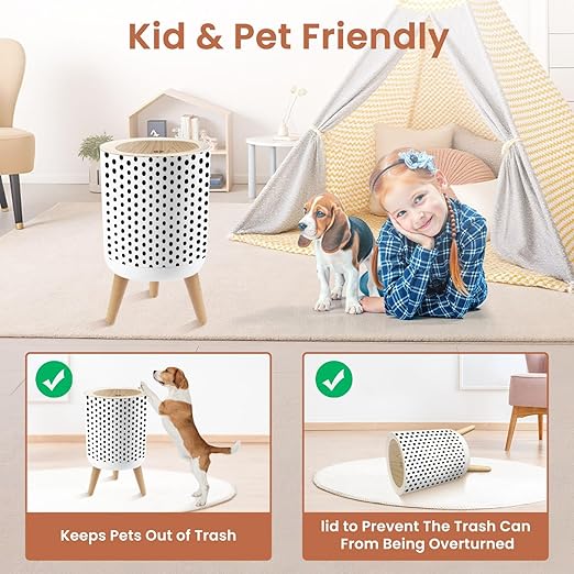 Bathroom Trash Can with Lid Polka dot Abstract Black White Seamless Dotted Cute Artistic Doodle Garbage Bin Waste Basket for Kitchen Office Bedroom Decoration Diaper Pail 1.8 Gallon