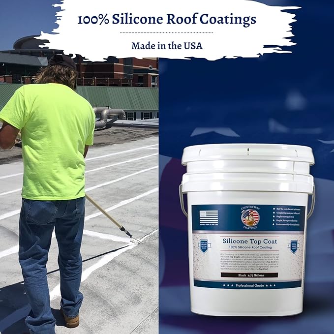 100% Silicone Roof Coating for RVs Campers &amp Flat Roofs - Waterproof Seal for Leaks Cracks &amp Seams - Ponding Water Resistant - 4.75 Gallon Black