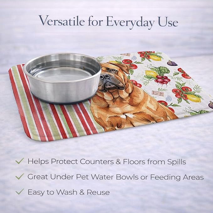 Caroline's Treasures Red Bullmastiff Vegetables Dish Drying Mat Absorbent Dish Drying Mat Pad for Kitchen Counter Dish Drainer Mat for Countertop 14 x 21 Multicolor