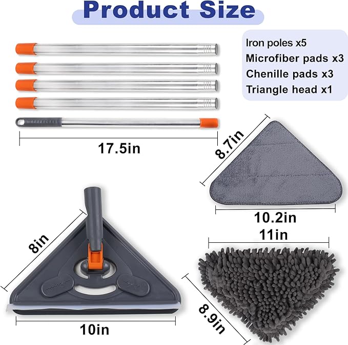 Wall Cleaner Mop with 79 Inches Long Handle 360° Wall Washer Cleaner Tool for Walls/Ceiling Fans/Dust/Baseboard/Floors Clean Ceiling Cleaner Tool Duster with Squeegee 6 Replacement Pads