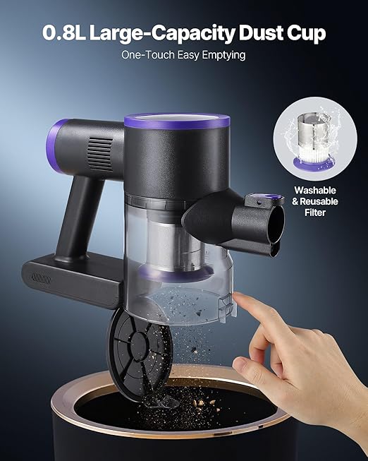 VEVOR Cordless Vacuum Cleaner 25KPA Max Powerful Suction Rechargeable Anti-Tangle Stick Vacuum with Dust Cup Lightweight Handheld Vac with 35mins Runtime for Home Carpet Pet Hair Hard Floor