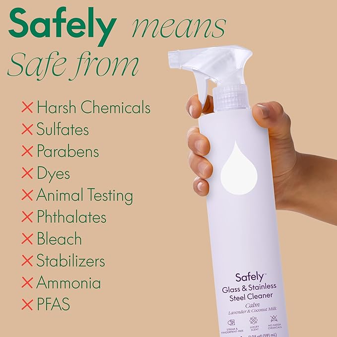 Safely Glass Cleaner– Calm Pack of 6 –Plant-Powered Window Cleaner Spray with Coconut Oil Mineral Salt Corn Alcohol– Wipes Away Dirt  Residue – Leaves Glass Shiny  Fingerprint-Free– 20 Fl Oz Each