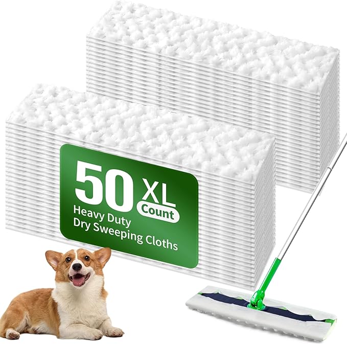 Heavy Duty Dry Sweeping Cloths Compatible with Swiffer Sweeper XL Mop Sweeper X-Large Dry Cloth Refills for Floor Mopping and Cleaning Disposable Pet Dry Pads Refills 50 Count