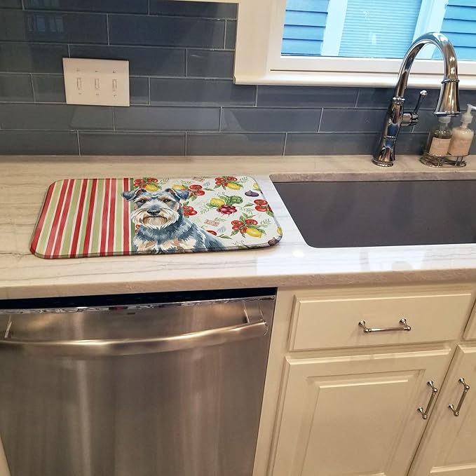 Caroline's Treasures Blue Lakeland Terrier Vegetables Dish Drying Mat Absorbent Dish Drying Mat Pad for Kitchen Counter Dish Drainer Mat for Countertop 14 x 21 Multicolor