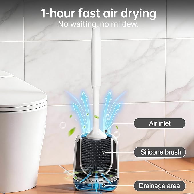 Lefree 3 Pack Silicone Toilet BrushRubber Toilet Bowl Brush and Holder Set with Ventilated Holder Toilet Cleaner Brush for BathroomFloor Standing &amp Wall Mounted Toilet Scrubber Without Drilling
